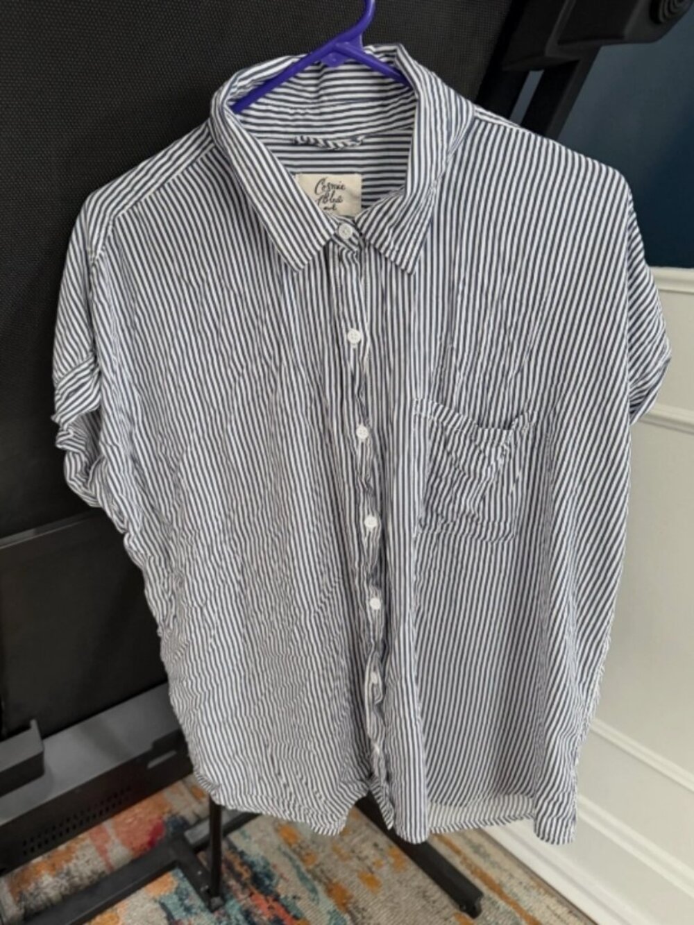 Cosmic Blue Love Navy Blue+White Striped Short-Sleeve Top XL